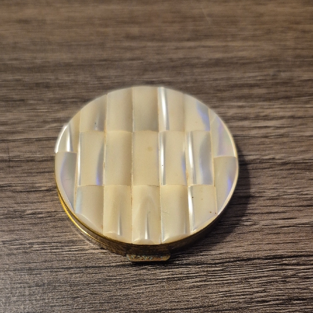 Vintage Schildkraut Round Compact Mother of Pearl Mirror Vanity